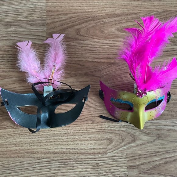 Women Eye Mask Light Up Party Mask Masquerade Mask Pink Feather Mask Lot of 2 - Picture 4 of 10